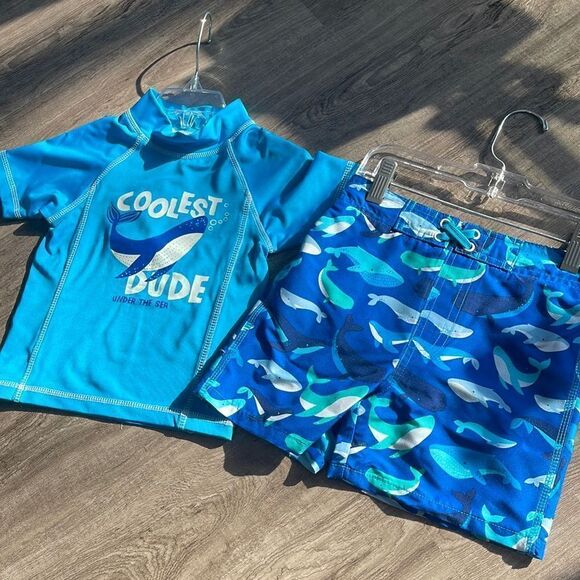 NEW Nick & Mack Boys 2 -Piece Swimwear Rash Guard and Trunk Swimsuit Set - Picture 1 of 4